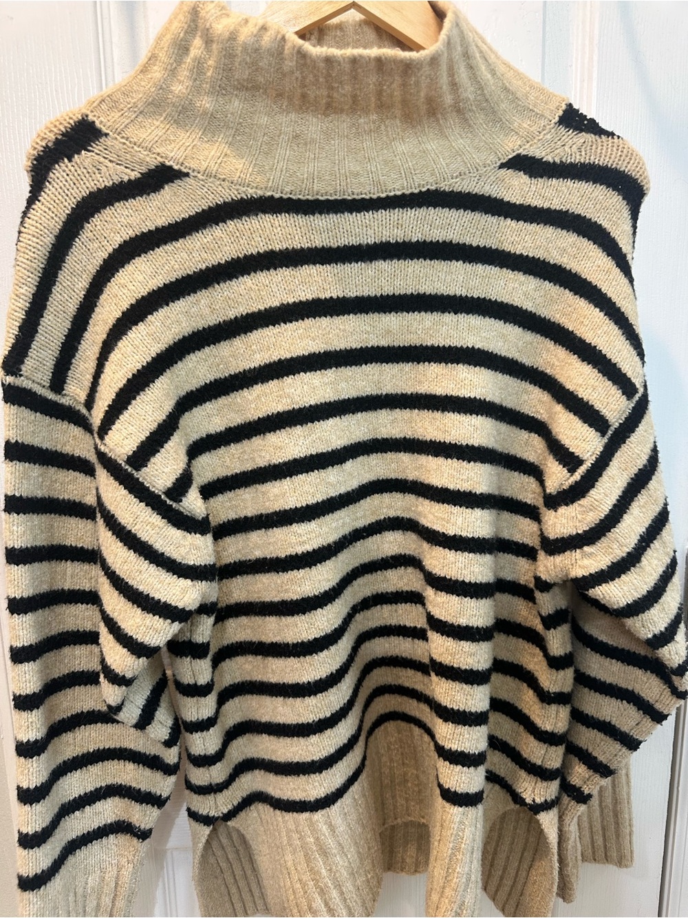 a new day Cream & Black Striped Turtleneck Sweater